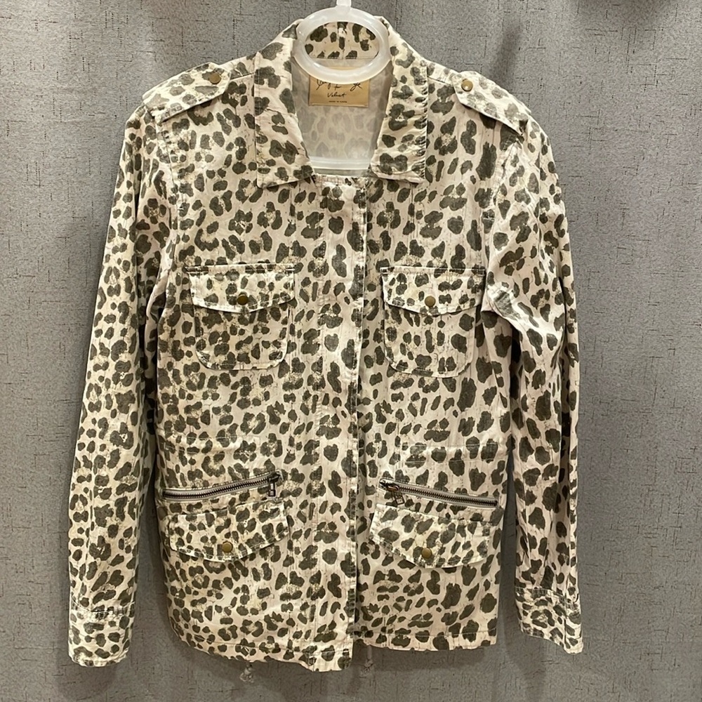 Leopard Cotton Twill Jacket Lily Aldridge for Velvet Medium Zipper & Snap front